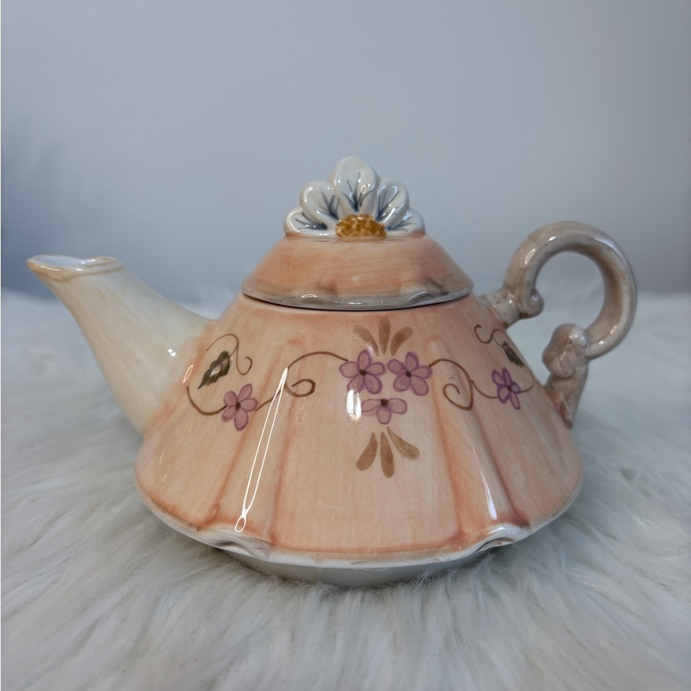 Tracy Porter Peach and Lavender Floral Teapot
